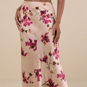Lulus Captivating Element Mauve Pink Floral Print Satin Maxi Skirt - Size S